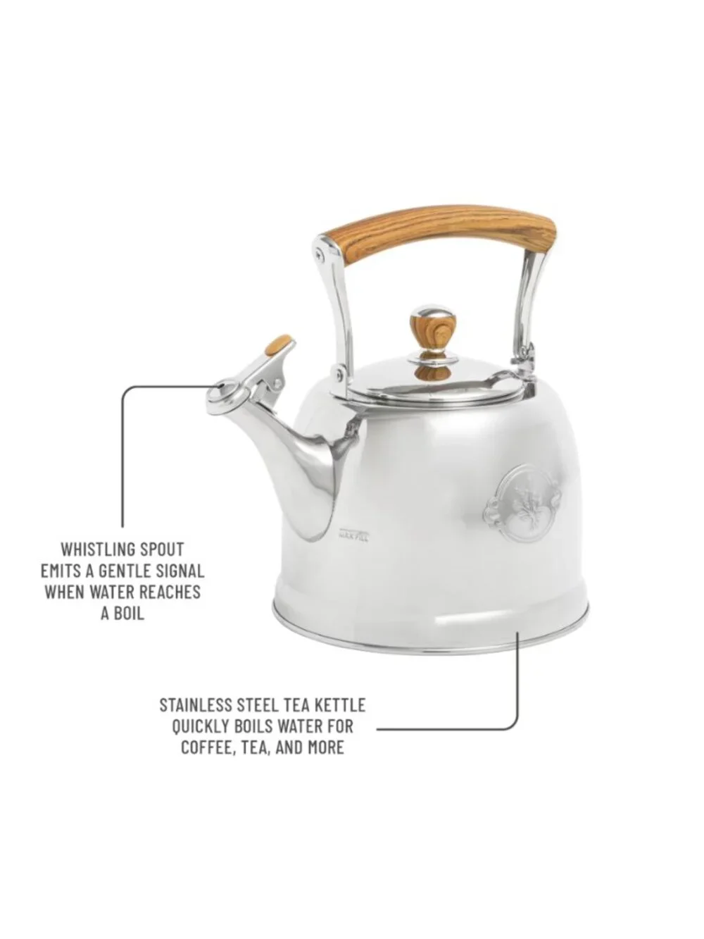 The Pioneer Woman Sliver Stainless Steel Whistling Tea Kettle Folding Handle
